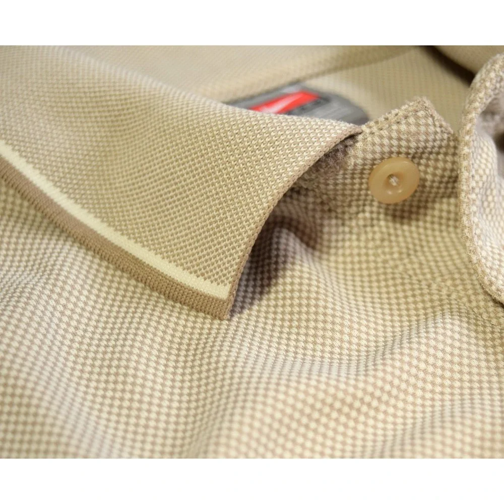 Vintage Nike Team Red Tag Polo Shirt Mens Large Tan Waffle Knit Rayon Blend Y2K